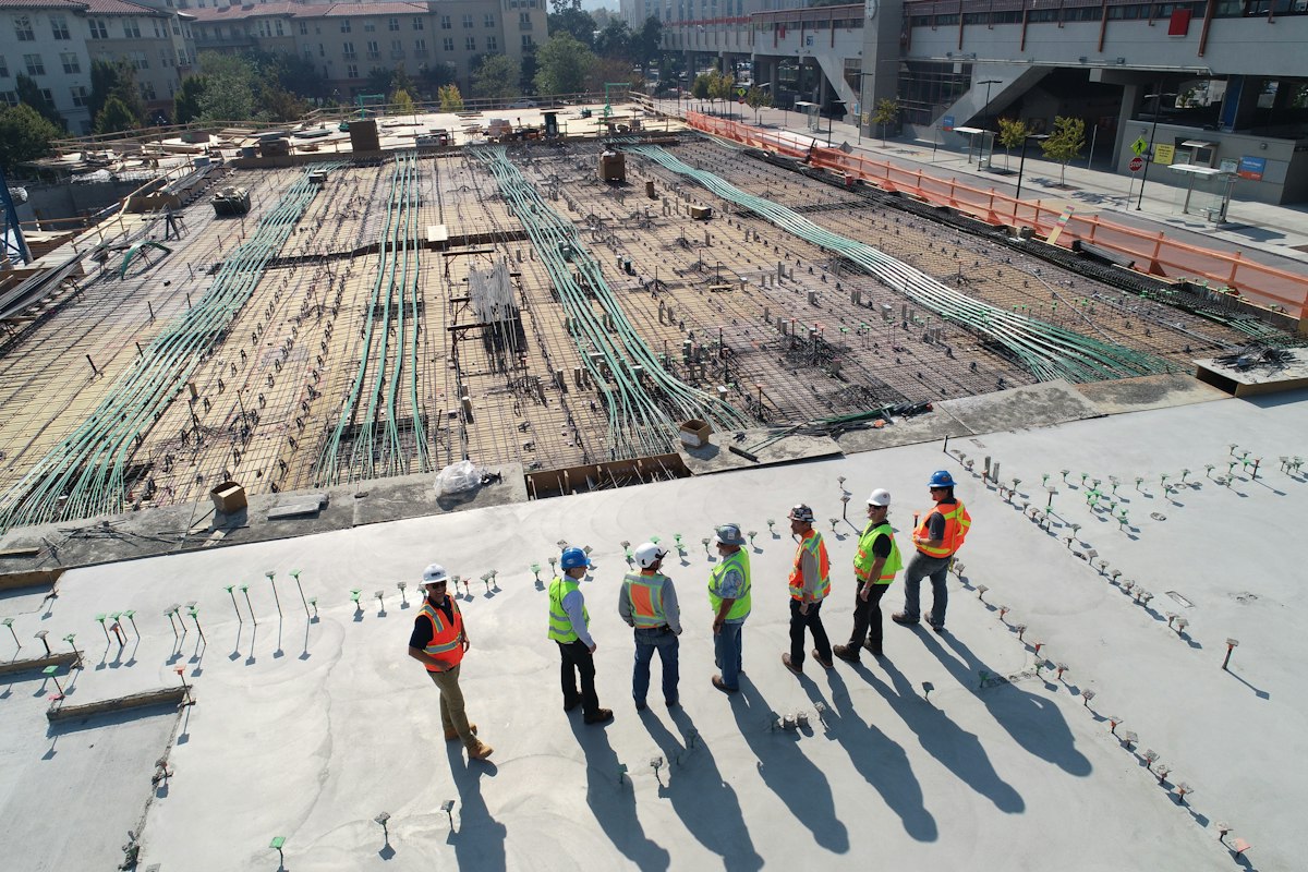 Union construction laborers on site in California